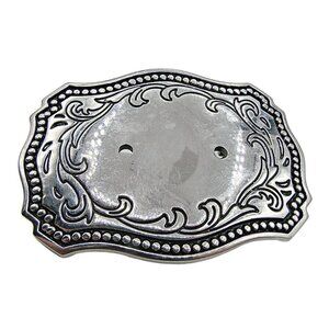 Vintage Add Your Own Decoration Pin Belt Buckle Silver Scroll Antique Design 3x2